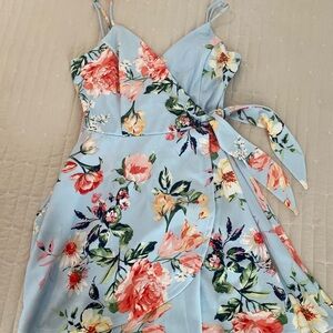 Trixxi Floral Wrap Dress in Blue and Pink